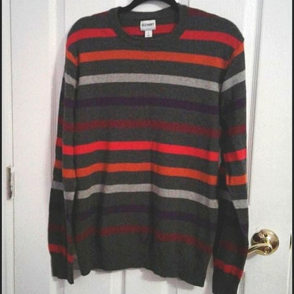 Old Navy Gray Soft Striped Long Sleeve Crewneck Pullover Sweater L